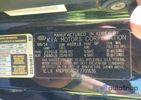 2015 Kia Sportage Lx z USA, uszkodzony, nr VIN KNDPBCAC5F7701636